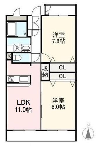 プレシャスタイムレインボー伏石(2LDK/5階)の間取り写真
