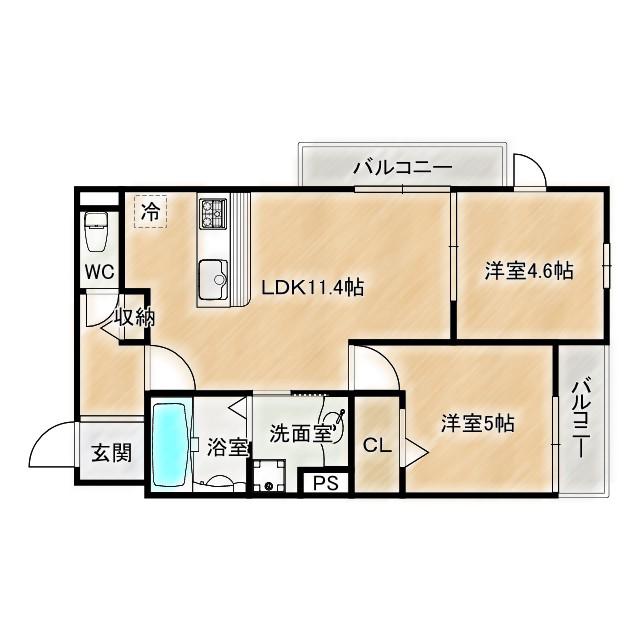 セジュール関目(2LDK/1階)の間取り写真