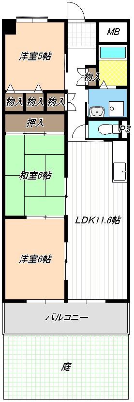 ポートシティ高木II(3LDK/1階)の間取り写真