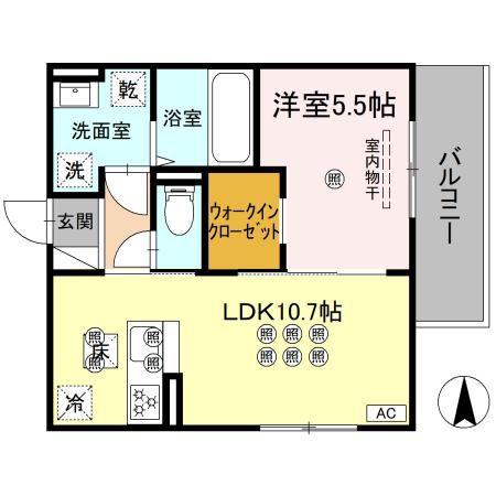 ベルナシェンテ南松山(1LDK/1階)の間取り写真