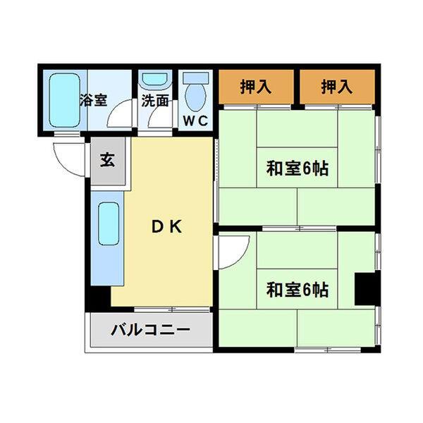 マンション幸宝(2DK/4階)の間取り写真