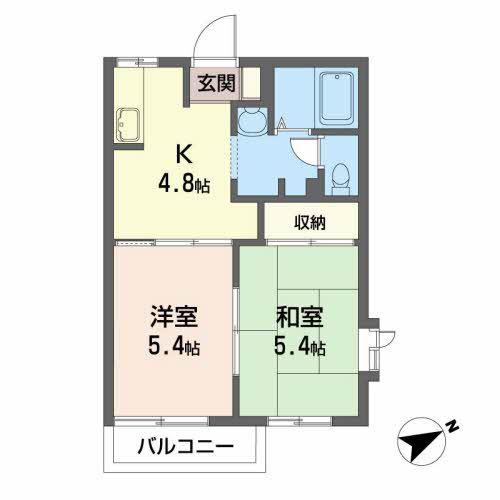 サンデール北山(2K/2階)の間取り写真