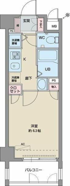 パルティール鶴舞(1K/8階)の間取り写真