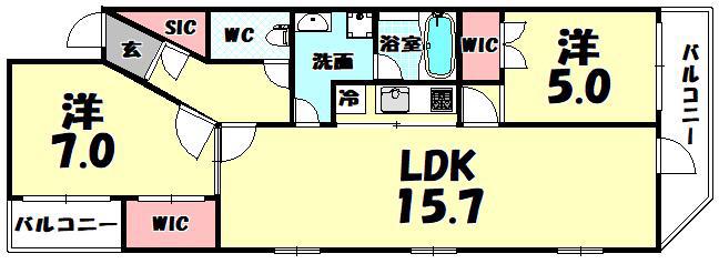 レ・ジェイドイクス(2LDK/4階)の間取り写真