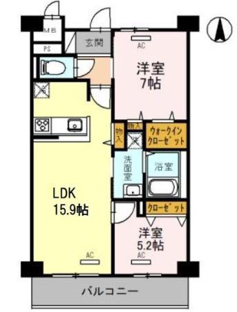 セレニティプレイス 桂(2LDK/4階)の間取り写真