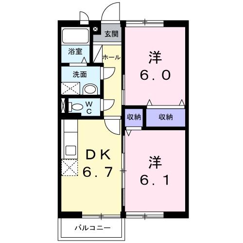シャルマン(2DK/2階)の間取り写真