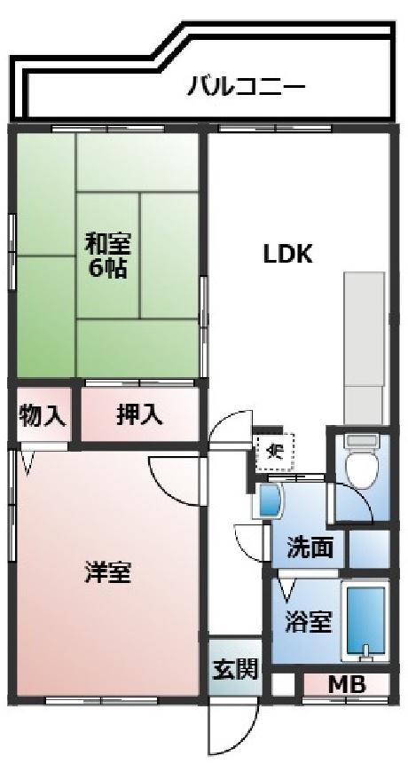 サンパレス六甲(2LDK/4階)の間取り写真