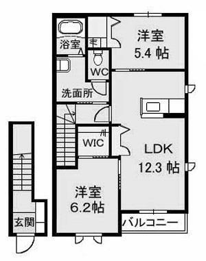 モダンヴィレッジ A・B・C・D棟(2LDK/2階)の間取り写真