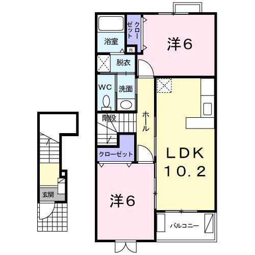 オークヴィレッジI(2LDK/2階)の間取り写真