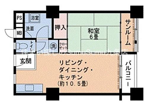 UR千鳥橋2号棟(1LDK/3階)の間取り写真
