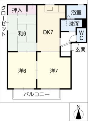 ベルデュール・メゾンB棟(3DK/1階)の間取り写真