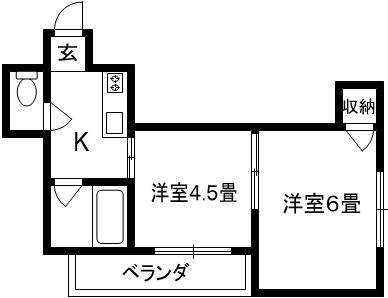 プリエール北畠(2DK/2階)の間取り写真