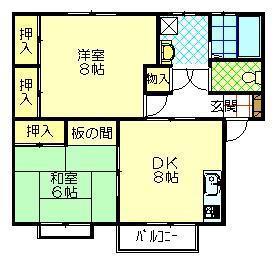 レジデンスリバーフォート(2DK/2階)の間取り写真