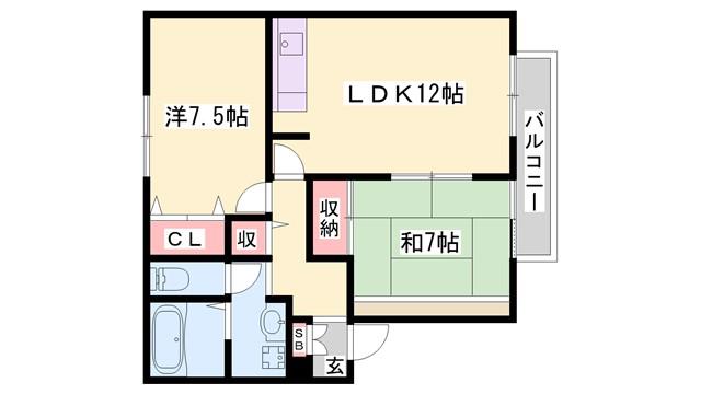 ツインズ・スクエアB棟(2LDK/1階)の間取り写真