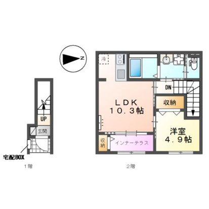 富久山久保田池下アパート(1LDK/2階)の間取り写真