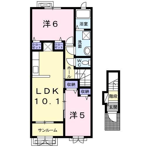 カルド・カーサ 山宮(2LDK/2階)の間取り写真