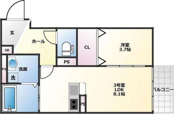 ALLIER PARK 上杉北(1LDK/1階)の間取り写真