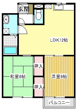 グリーンファームB棟(2LDK/2階)の間取り写真