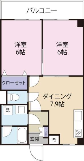 サントスビル(2DK/3階)の間取り写真
