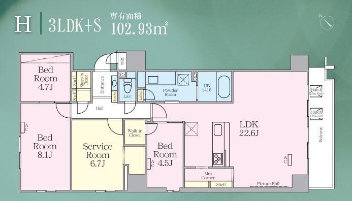 ゼンパレス日本橋(3SLDK/4階)の間取り写真