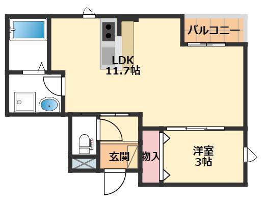 MAISON BLANC(1LDK/3階)の間取り写真