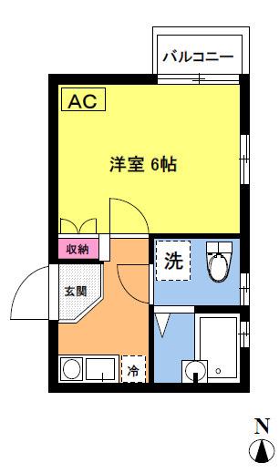 スカイハイム(1K/2階)の間取り写真
