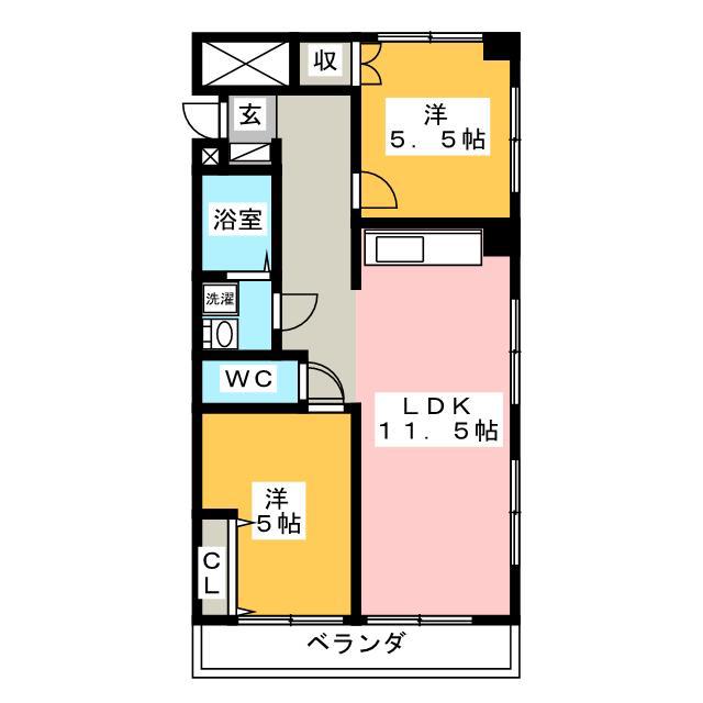 ラティーナ岐阜(2LDK/6階)の間取り写真