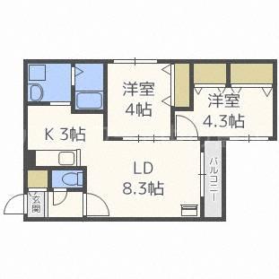 ESTOR MISONO イースト(2LDK/3階)の間取り写真