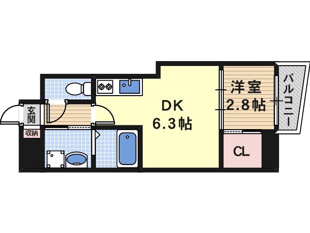 セレニテ夕陽丘EST(1DK/4階)の間取り写真