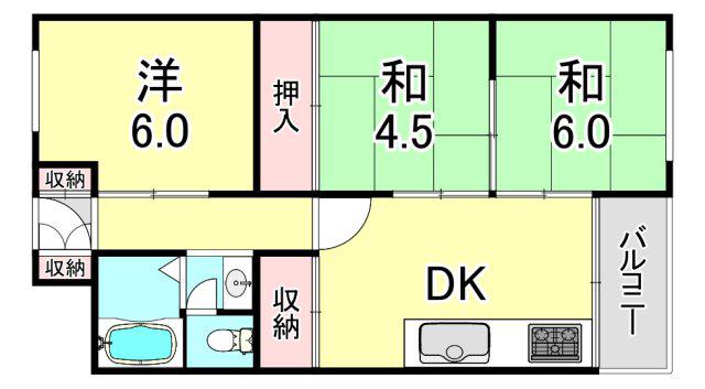 夢野ハイタウン1号棟(3DK/9階)の間取り写真