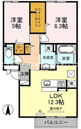 グランシャリオ藤(2LDK/1階)の間取り写真