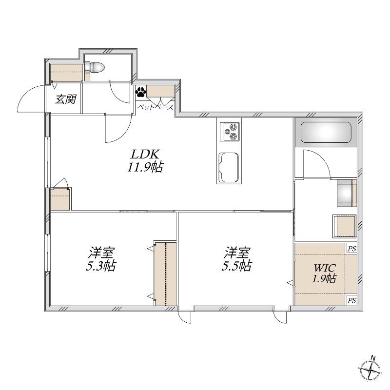 OBSIDIAN SUITE(2LDK/1階)の間取り写真