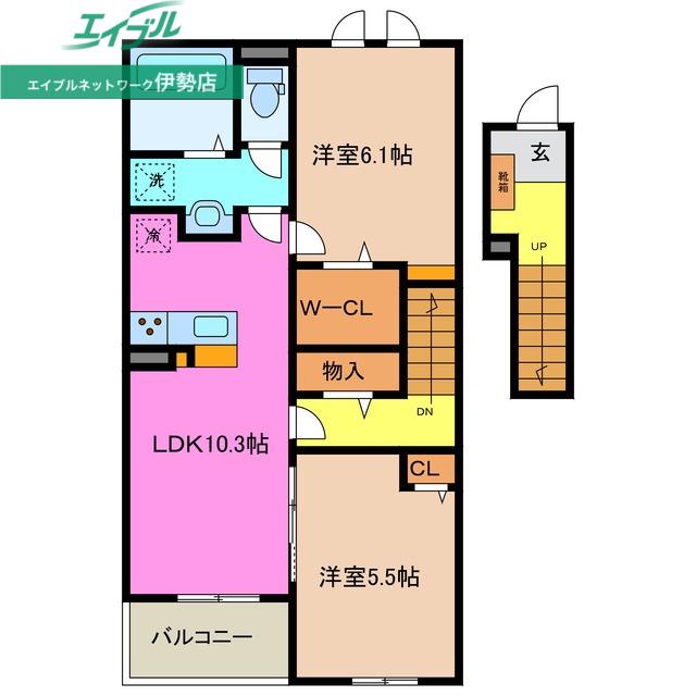 ラ・ルミエール A(2LDK/2階)の間取り写真