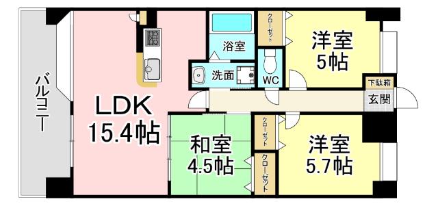 ソレアード苅田(3LDK/8階)の間取り写真
