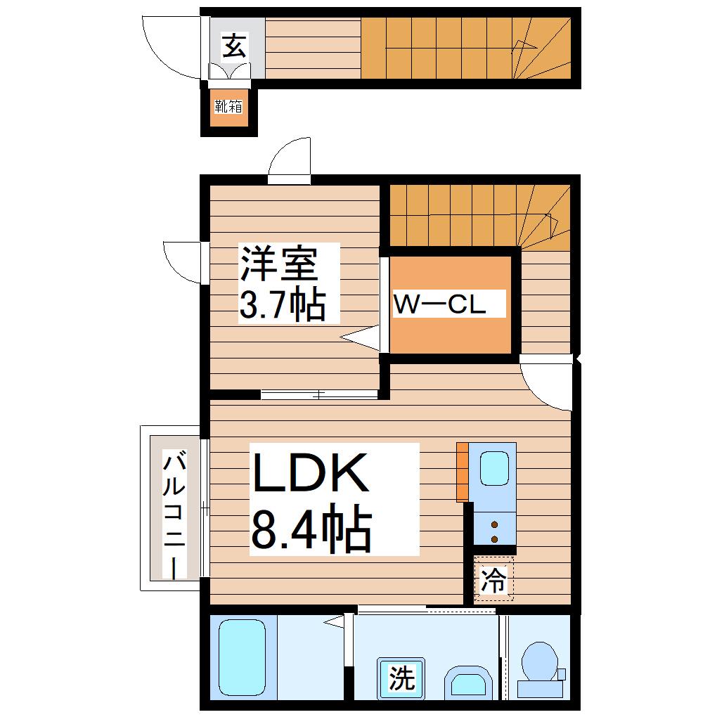 ガス割第12弾宮町4丁目アパートB棟(1LDK/2階)の間取り写真