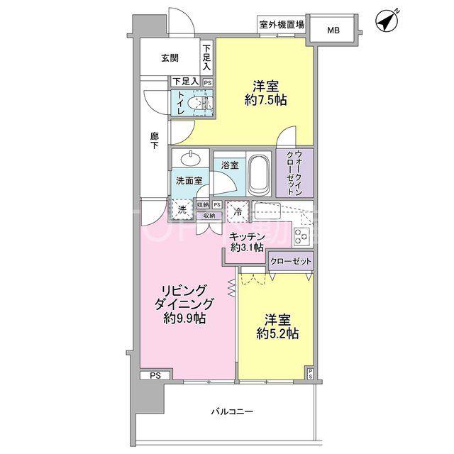 アリーム稲毛海岸(2LDK/7階)の間取り写真