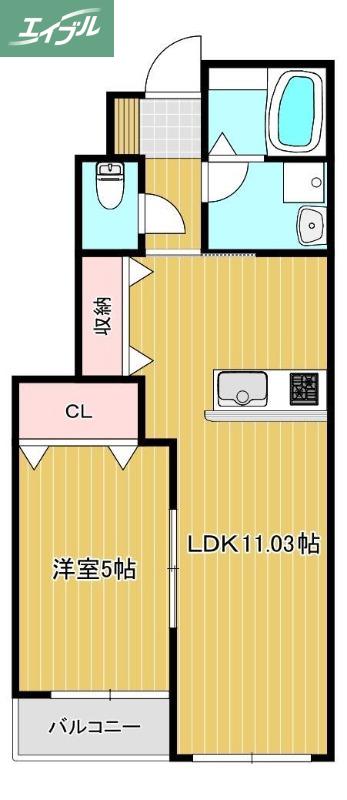 アイタウン庭瀬D棟(1LDK/1階)の間取り写真