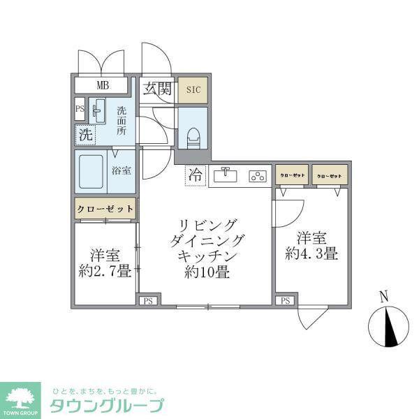 東京都品川区中延2丁目6-19(2LDK/4階)の間取り写真