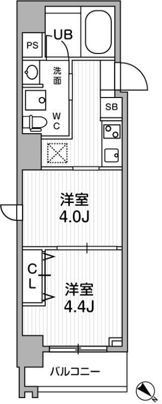 リテラス三軒茶屋サウス(1DK/7階)の間取り写真