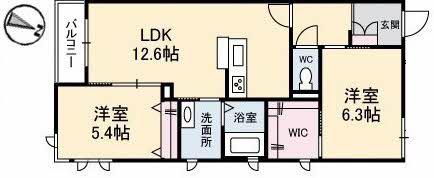GRANTAGE下関IV(2LDK/2階)の間取り写真