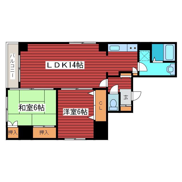 エクセレント月寒(2LDK/1階)の間取り写真