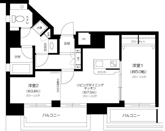 レックス赤坂レジデンス(2LDK/11階)の間取り写真