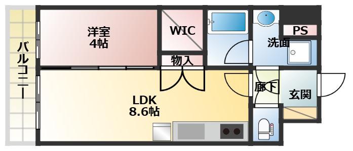 エスリードレジデンス大阪谷町ザ・マークス(1LDK/10階)の間取り写真