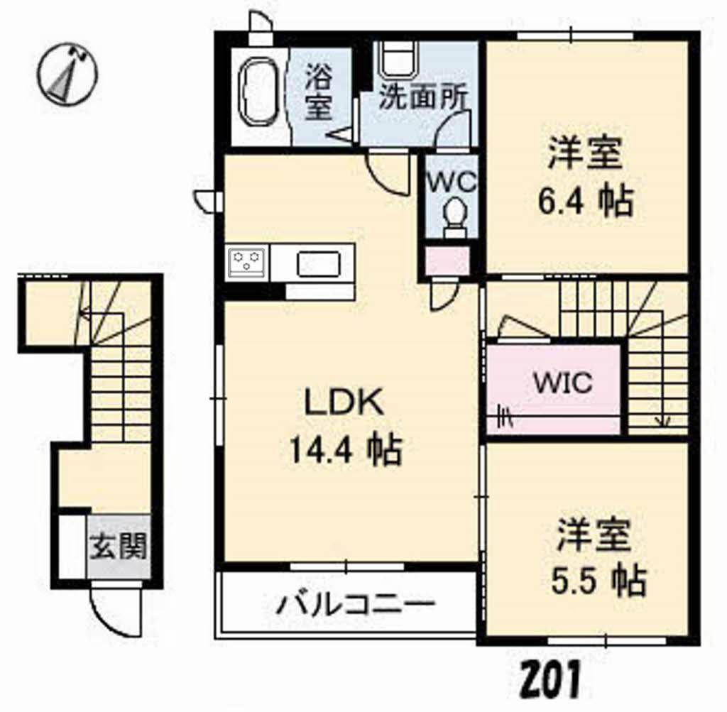 シャーメゾンのぞみB(2LDK/2階)の間取り写真