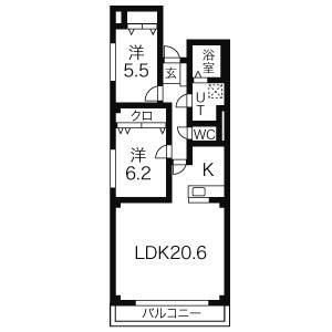 プラージュII(2LDK/2階)の間取り写真