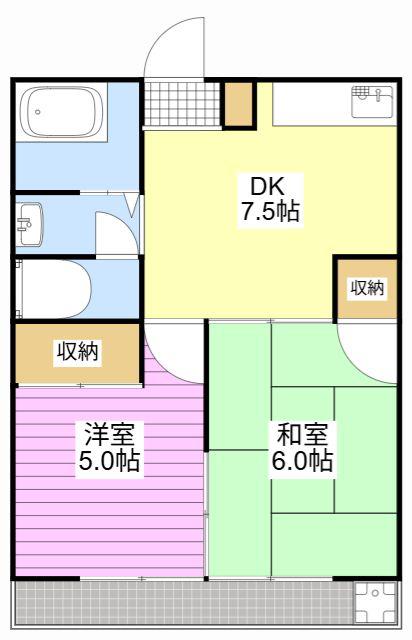 新川ハイツ(2DK/1階)の間取り写真
