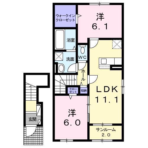OJ.アフロディーテ(2LDK/2階)の間取り写真