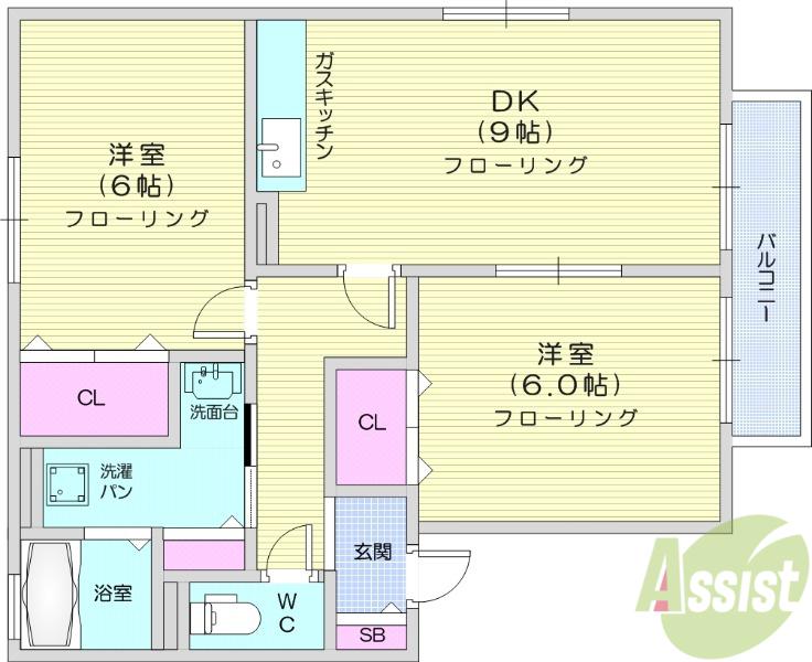 グリーンコートC(2DK/2階)の間取り写真