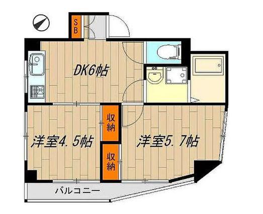 豊島区池袋2丁目(2DK/4階)の間取り写真