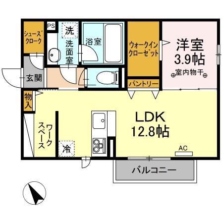 ソッリーゾ B(1LDK/2階)の間取り写真
